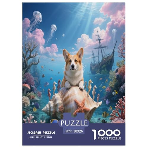 1000 Teile Corgi Puzzle – Für Erwachsene, Familienspaß & Bildung, Corgi Ozeanwelt Puzzles, Dekoration, Geschenk Für Erwachsene 38x26cm/1000pcs von WXLWHR