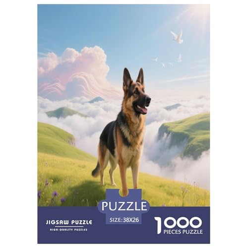 1000 Teile Deutscher Schäferhund Puzzle – Für Erwachsene, Familienspaß & Bildung, Hund Wolkige Wiese Puzzle, Wohnkultur, Geschenk Für Erwachsene 38x26cm/1000pcs von WXLWHR