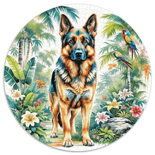 1000 Teile Deutscher Schäferhund Puzzle Für Jugendliche Und Erwachsene Geduldspiel Hund Tropische Pflanzen Puzzles Aus Karton Wohndekoration Geschenk Für Erwachsene 1000pcs (67.5x67.5cm) von WXLWHR