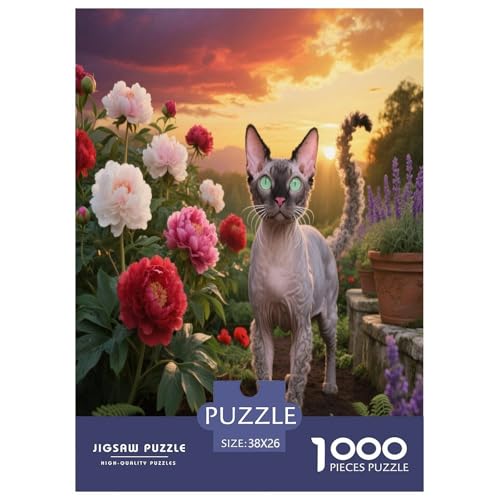 1000 Teile Devon Rex Katze Puzzle – Für Erwachsene, Herausforderndes Denkspiel, Pfingstrose Garten Puzzle, Wohnkultur, Geschenkideen 38x26cm/1000pcs 1000 Teile Devon Rex Katze Puzzle – Für Erwachsene, Herausforderndes Denkspiel, Pfingstrose Garten Puzzle, Wohnkultur, Geschenkideen 38x26cm/1000pcs von WXLWHR