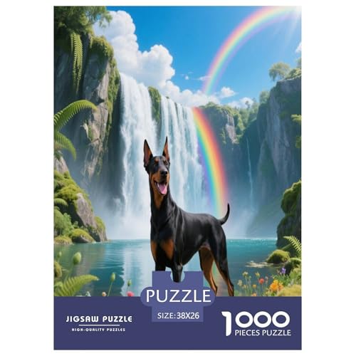 1000 Teile Dobermann Puzzle – Für Erwachsene, Familienspaß & Bildung, Hund Wasserfall Puzzles, Wohnkultur, Geschenkideen 38x26cm/1000pcs von WXLWHR