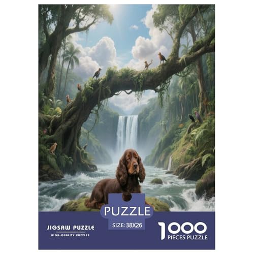 1000 Teile Englischer Cocker Spaniel Puzzle – Für Erwachsene, Familienspaß & Bildung, Hund Wald Wasserfall Puzzles, Wohnkultur, Geschenkideen 38x26cm/1000pcs von WXLWHR