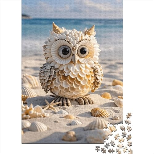 1000 Teile Eule Puzzle Für Erwachsene Und Kinder Holzpuzzle Geduldspiel Muschel-Eule Puzzles Wohndekoration Einzigartiges Geschenk 1000pcs (75x50cm) von WXLWHR