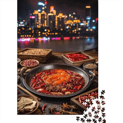 1000 Teile Feuertopf Puzzle Für Erwachsene Und Kinder Holzpuzzle Pädagogisches Spiel Feuertopf-Zutaten-Nacht Puzzles Wohndekoration Geschenkideen 1000pcs (75x50cm) von WXLWHR