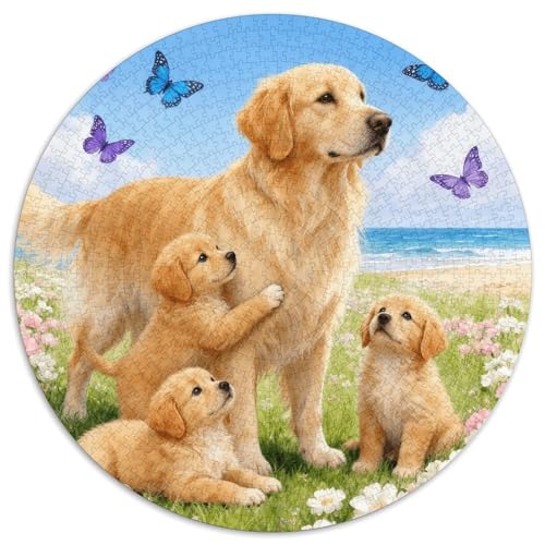 1000 Teile Golden Retriever Familie Puzzle – Für Erwachsene, Familienspaß & Gemeinsames Spiel, Küstenblumen Puzzles, Dekoration, Geschenkideen 1000pcs (67.5x67.5cm) von WXLWHR