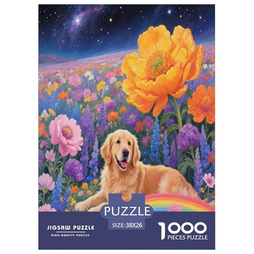 1000 Teile Golden Retriever Puzzle – Für Erwachsene, Herausforderndes Denkspiel, Sea of Blumen Puzzles, Dekoration, Geschenk Für Kinder 38x26cm/1000pcs 1000 Teile Golden Retriever Puzzle – Für Erwachsene, Herausforderndes Denkspiel, Sea of Blumen Puzzles, Dekoration, Geschenk Für Kinder 38x26cm/1000pcs von WXLWHR