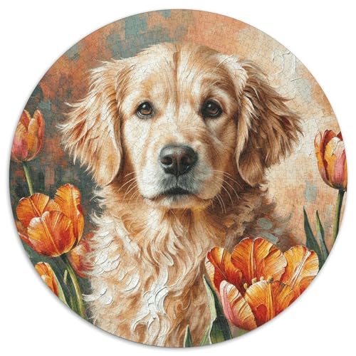 1000 Teile Golden Retriever Puzzle Für Jugendliche Und Erwachsene Pädagogisches Spiel Golden Retriever Tulpe Puzzle Aus Karton Wohndekoration Geschenk Für Erwachsene 1000pcs (67.5x67.5cm) von WXLWHR