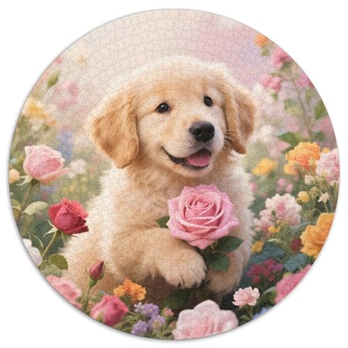 1000 Teile Golden Retriever Welpe Puzzle – Für Erwachsene, Anspruchsvolles Spiel, Rosenmeer Puzzle, Dekoration, Geschenkideen 1000pcs (67.5x67.5cm) von WXLWHR