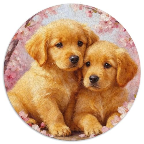 1000 Teile Golden Retriever Welpe Puzzle – Für Erwachsene, Familienspaß & Gemeinsames Spiel, Welpe Kirschblüten Puzzles, Wohnkultur, Geschenk Zum Geburtstag 1000pcs (67.5x67.5cm) von WXLWHR