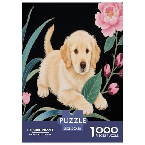 1000 Teile Golden Retriever Welpe Puzzle – Für Erwachsene, Herausforderndes Denkspiel, Blumen Puzzle, Wohnkultur, Geschenk Für Kinder 70x50cm/1000pcs 1000 Teile Golden Retriever Welpe Puzzle – Für Erwachsene, Herausforderndes Denkspiel, Blumen Puzzle, Wohnkultur, Geschenk Für Kinder 70x50cm/1000pcs von WXLWHR