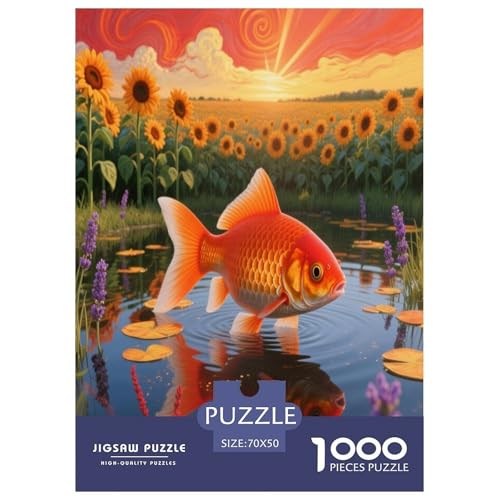 1000 Teile Goldfisch Puzzle – Für Erwachsene, Herausforderndes Denkspiel, Blumenfeldteich Puzzles, Wohnkultur, Geschenkideen 70x50cm/1000pcs 1000 Teile Goldfisch Puzzle – Für Erwachsene, Herausforderndes Denkspiel, Blumenfeldteich Puzzles, Wohnkultur, Geschenkideen 70x50cm/1000pcs von WXLWHR