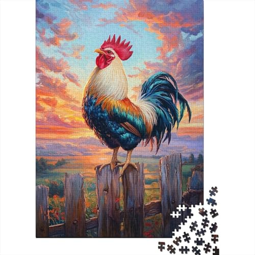 1000 Teile Hahn Puzzle Für Erwachsene Und Kinder Holzpuzzle Geduldspiel Hahn-auf-Zaun-stehend Puzzles Wohndekoration Geschenkideen 1000pcs (75x50cm) von WXLWHR