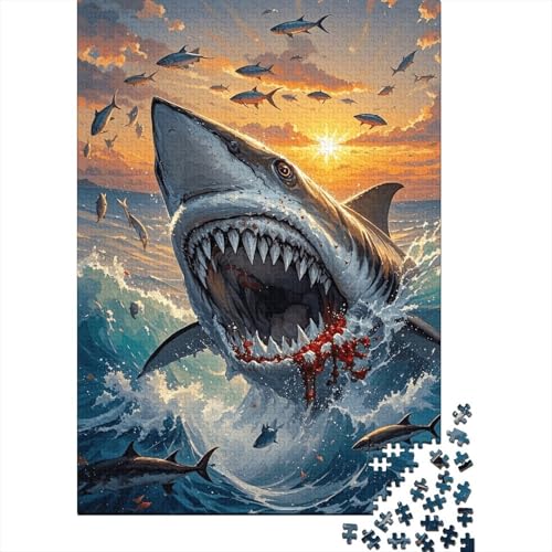 1000 Teile Hai Puzzle Für Erwachsene Und Kinder Holzpuzzle Pädagogisches Spiel BluTiger-Maul-Hai Puzzle Wohndekoration Geschenk Für Kinder 1000pcs (75x50cm) von WXLWHR