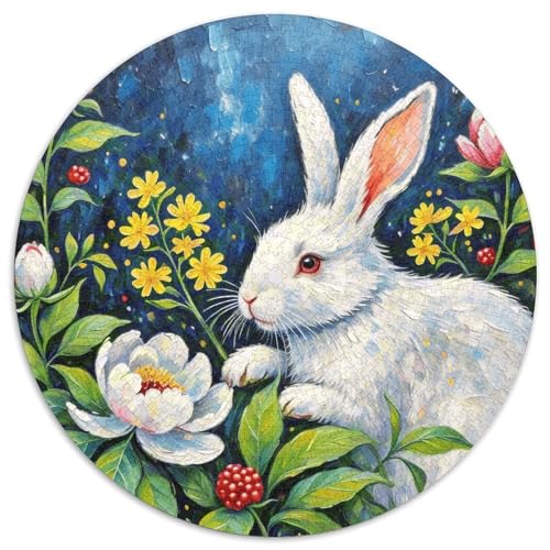 1000 Teile Hase Puzzle Für Jugendliche Und Erwachsene Geschicklichkeitsspiel Weißer Hase Pfingstrose Puzzles Aus Karton Wohndekoration Geschenk Zu Weihnachten 1000pcs (67.5x67.5cm) von WXLWHR