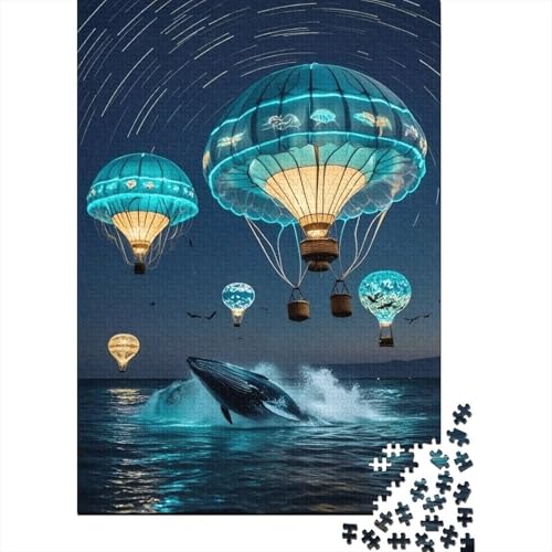 1000 Teile Heißluftballon Puzzle Für Erwachsene Und Kinder Holzpuzzle Geduldspiel Wal-Springen-Heißluftballon Puzzles Wohndekoration Geschenk Für Erwachsene 1000pcs (75x50cm) von WXLWHR