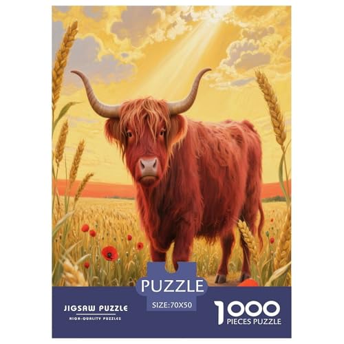 1000 Teile Highland Cow Puzzle – Für Erwachsene, Herausforderndes Denkspiel, Golden Weizenfeld Puzzle, Wohnkultur, Geschenkideen 70x50cm/1000pcs 1000 Teile Highland Cow Puzzle – Für Erwachsene, Herausforderndes Denkspiel, Golden Weizenfeld Puzzle, Wohnkultur, Geschenkideen 70x50cm/1000pcs von WXLWHR