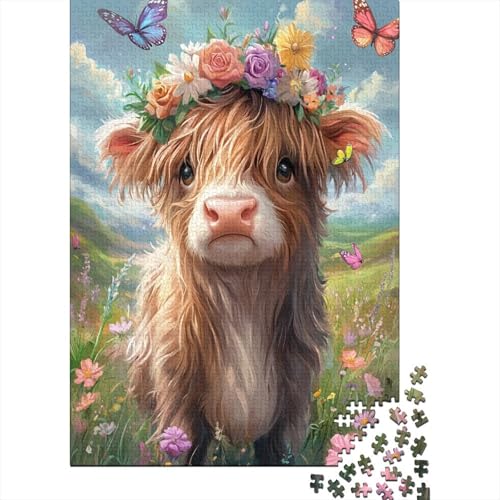 1000 Teile Highland Cow Puzzle Für Erwachsene Und Kinder Holzpuzzle Pädagogisches Spiel Hochlandrind-Blumenkrone Puzzle Wohndekoration Geschenk Für Erwachsene 1000pcs (75x50cm) von WXLWHR