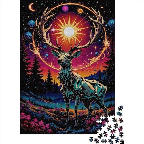 1000 Teile Hirsch Puzzle Für Erwachsene Und Kinder Holzpuzzle Pädagogisches Spiel Hirsch-Planet Puzzles Wohndekoration Geschenk Für Erwachsene 1000pcs (75x50cm) von WXLWHR