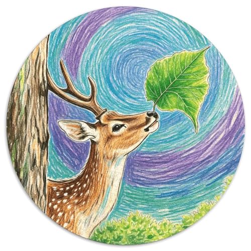 1000 Teile Hirsch Puzzle Für Jugendliche Und Erwachsene Geduldspiel Hirsch Grüne Blätter Puzzles Aus Karton Wohndekoration Einzigartiges Geschenk 1000pcs (67.5x67.5cm) von WXLWHR