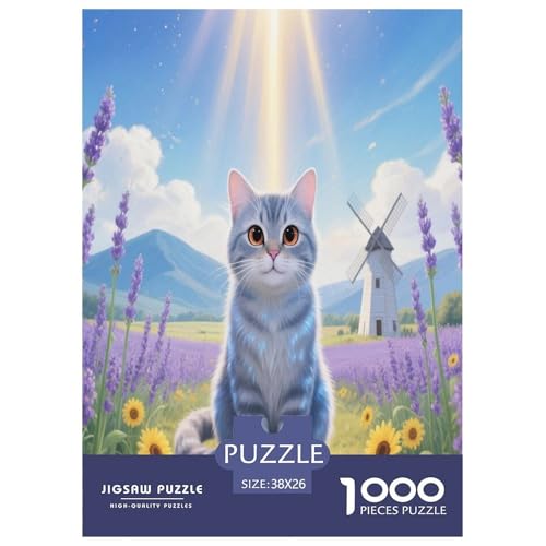 1000 Teile Kartäuser Katze Puzzle – Für Erwachsene, Familienspaß & Bildung, Katze Lavendelmeer Puzzles, Wohnkultur, Einzigartiges Geschenk 38x26cm/1000pcs von WXLWHR