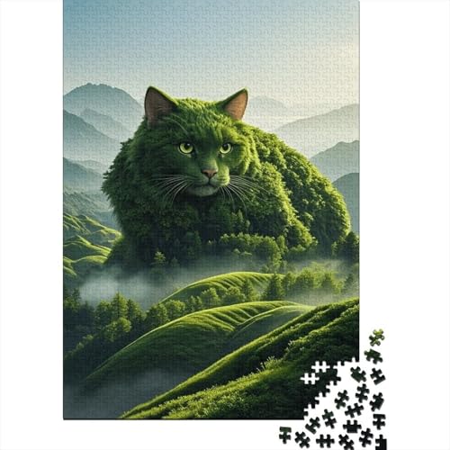 1000 Teile Katze Puzzle Für Erwachsene Und Kinder Holzpuzzle Geduldspiel Katze-mit-Berg-verschmolzen Puzzle Wohndekoration Geschenk Für Kinder 1000pcs (75x50cm) von WXLWHR