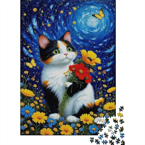 1000 Teile Katze Puzzle Für Erwachsene Und Kinder Holzpuzzle Geduldspiel Katzen-Blumen-Wirbel Puzzles Wohndekoration Geschenk Für Kinder 1000pcs (75x50cm) von WXLWHR