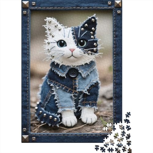 1000 Teile Katze Puzzle Für Erwachsene Und Kinder Holzpuzzle Pädagogisches Spiel Jeans-Patch-Katze-Visual Puzzles Wohndekoration Geschenk Für Erwachsene 1000pcs (75x50cm) von WXLWHR
