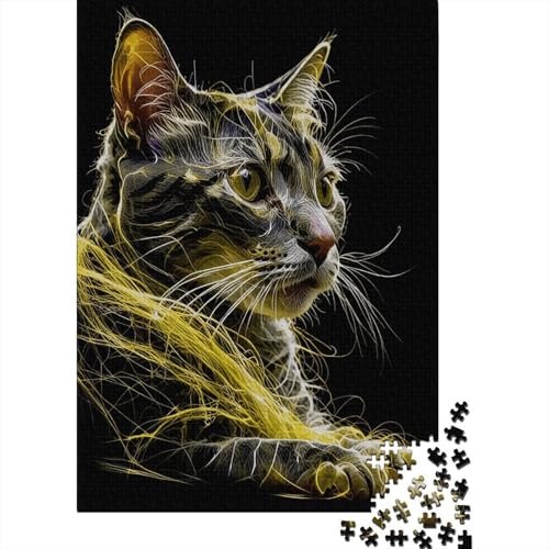 1000 Teile Katze Puzzle Für Erwachsene Und Kinder Holzpuzzle Pädagogisches Spiel Katze-gelbe-Linien Puzzles Wohndekoration Geschenk Für Erwachsene 1000pcs (75x50cm) von WXLWHR