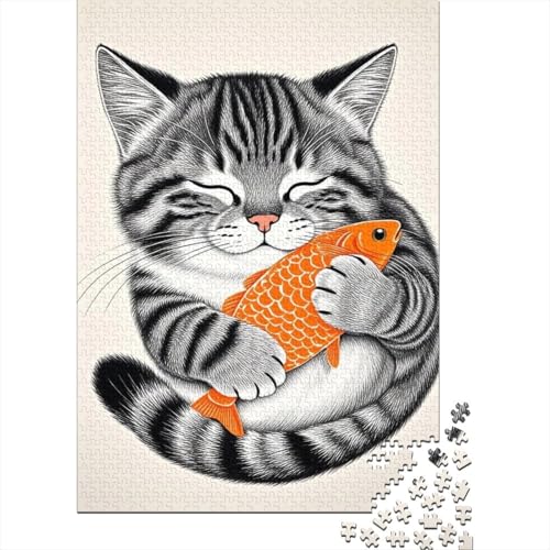 1000 Teile Katze Puzzle Für Erwachsene Und Kinder Holzpuzzle Pädagogisches Spiel Katze-und-Fisch Puzzle Wohndekoration Geschenkideen 1000pcs (75x50cm) von WXLWHR