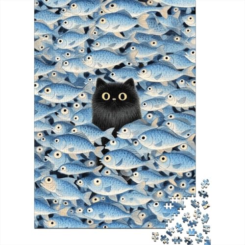 1000 Teile Katze Puzzle Für Erwachsene Und Kinder Holzpuzzle Pädagogisches Spiel Schwarze-Katze-Fischschwarm Puzzles Wohndekoration Geschenk Zum Geburtstag 1000pcs (75x50cm) von WXLWHR
