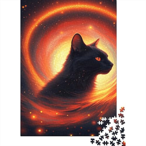 1000 Teile Katze Puzzle Für Erwachsene Und Kinder Holzpuzzle Pädagogisches Spiel Schwarze-Katze-Wirbel Puzzle Wohndekoration Geschenkideen 1000pcs (75x50cm) von WXLWHR