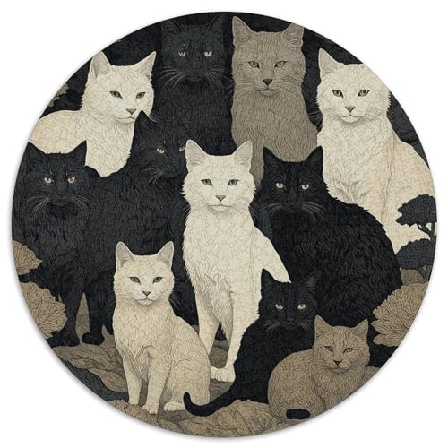 1000 Teile Katzes Puzzle Für Erwachsene Und Kinder aus Karton Pädagogisches Spiel Gruppe Schwarz Weiß Grau Katzen Puzzles Wohnkultur Geschenk Für Kinder 1000pcs (67.5x67.5cm) von WXLWHR