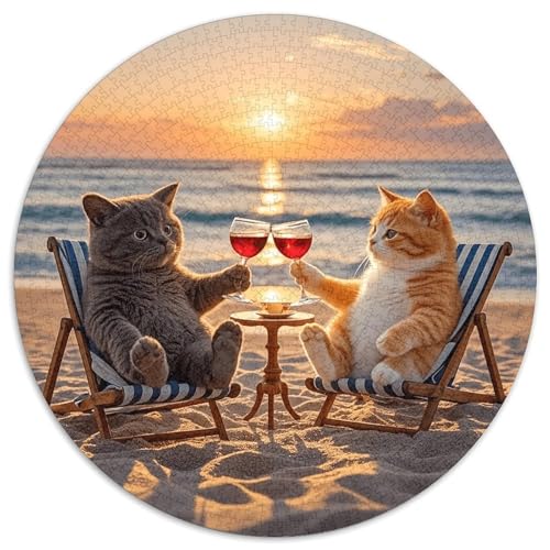 1000 Teile Katzes Puzzle Für Erwachsene Und Kinder aus Karton Pädagogisches Spiel Zwei Katzen Strand Anstoßend Puzzle Dekoration Geschenk 1000pcs (67.5x67.5cm) von WXLWHR