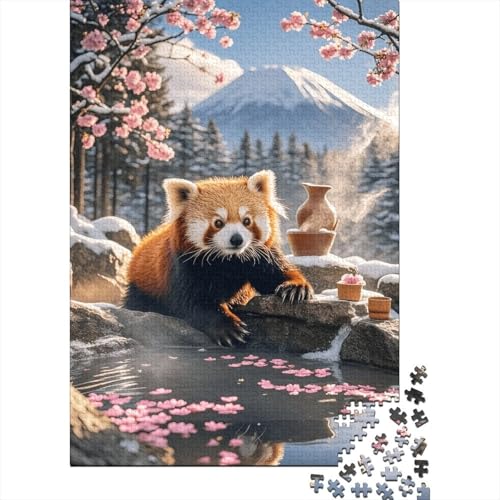 1000 Teile Kleiner Panda Puzzle Für Erwachsene Und Kinder Holzpuzzle Geduldspiel Roter-Panda-Schneeberg-Heiße-Quelle Puzzles Wohndekoration Geschenk Für Kinder 1000pcs (75x50cm) von WXLWHR