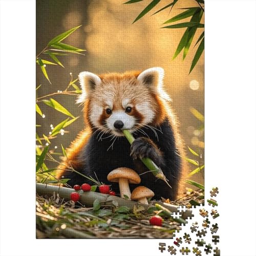 1000 Teile Kleiner Panda Puzzle Für Erwachsene Und Kinder Holzpuzzle Pädagogisches Spiel Roter-Panda-Bambus-essend Puzzles Wohndekoration Geschenkideen 1000pcs (75x50cm) von WXLWHR
