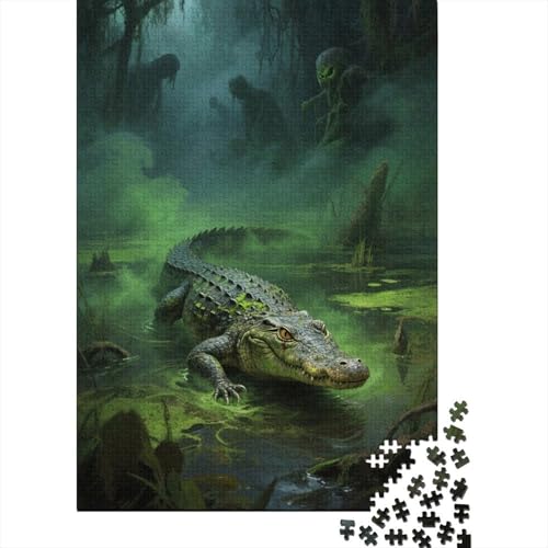 1000 Teile Krokodil Puzzle Für Erwachsene Und Kinder Holzpuzzle Geduldspiel Krokodil-Sumpfmonster Puzzle Wohndekoration Geschenk Zu Weihnachten 1000pcs (75x50cm) von WXLWHR