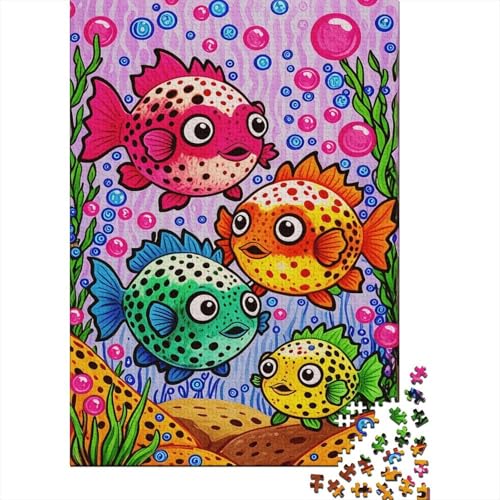 1000 Teile Kugelfisch Puzzle Für Erwachsene Und Kinder Holzpuzzle Geduldspiel Bunter-Kugelfisch-Blasen Puzzles Wohndekoration Geschenk Zu Weihnachten 1000pcs (75x50cm) von WXLWHR