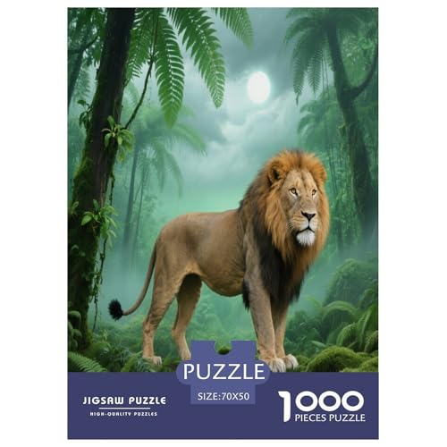 1000 Teile Löwe Puzzle – Für Erwachsene, Herausforderndes Denkspiel, Grüner Dschungel Puzzle, Wohnkultur, Einzigartiges Geschenk 70x50cm/1000pcs von WXLWHR