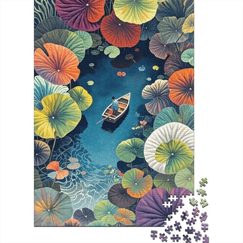 1000 Teile Lotus Puzzle Für Erwachsene Und Kinder Holzpuzzle Pädagogisches Spiel Bunte-Lotus-Blätter-Boot Puzzle Wohndekoration Geschenk Zum Geburtstag 1000pcs (75x50cm) von WXLWHR