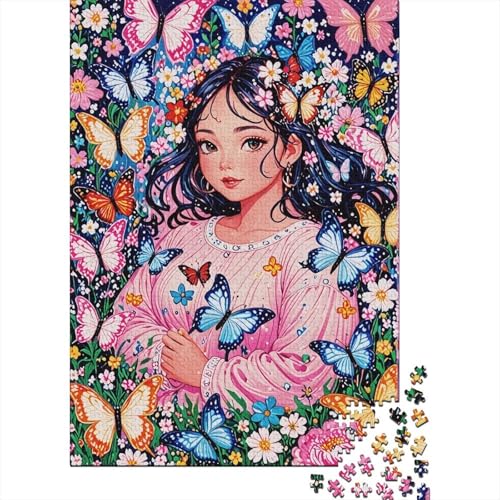 1000 Teile Mädchen Puzzle Für Erwachsene Und Kinder Holzpuzzle Pädagogisches Spiel Schmetterling-Blumen-Mädchen Puzzle Wohndekoration Geschenkideen 1000pcs (75x50cm) von WXLWHR
