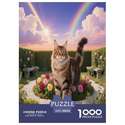1000 Teile Maine Coon Katze Puzzle – Für Erwachsene, Familienspaß & Bildung, Katze Garten Puzzle, Wohnkultur, Einzigartiges Geschenk 38x26cm/1000pcs von WXLWHR