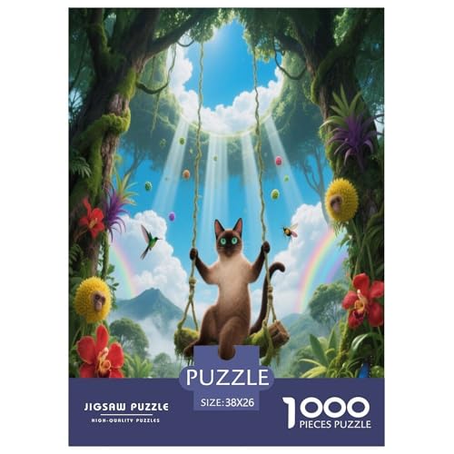 1000 Teile Manx-Katze Puzzle – Für Erwachsene, Familienspaß & Bildung, Katze Schaukel Puzzle, Dekoration, Geschenk Für Kinder 38x26cm/1000pcs von WXLWHR