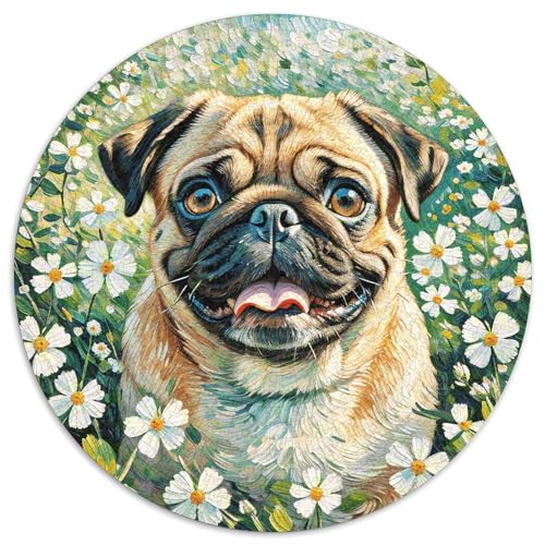 1000 Teile Mops Puzzle Für Jugendliche Und Erwachsene Geduldspiel Mops Blumenfeld Puzzles Aus Karton Wohndekoration Geschenk Zum Geburtstag 1000pcs (67.5x67.5cm) von WXLWHR