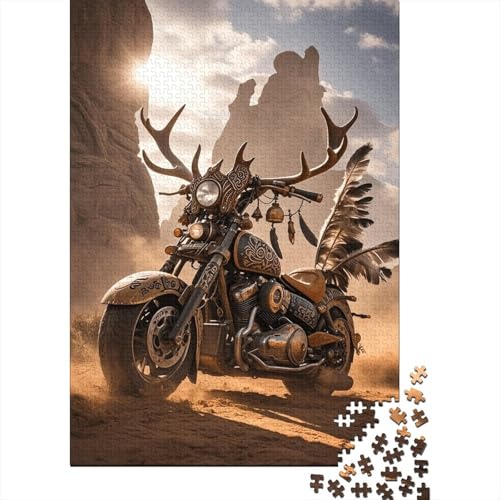 1000 Teile Motorrad Puzzle Für Erwachsene Und Kinder Holzpuzzle Pädagogisches Spiel Geweih-Feder-Motorrad-Wüste Puzzles Wohndekoration Geschenk Zu Weihnachten 1000pcs (75x50cm) von WXLWHR