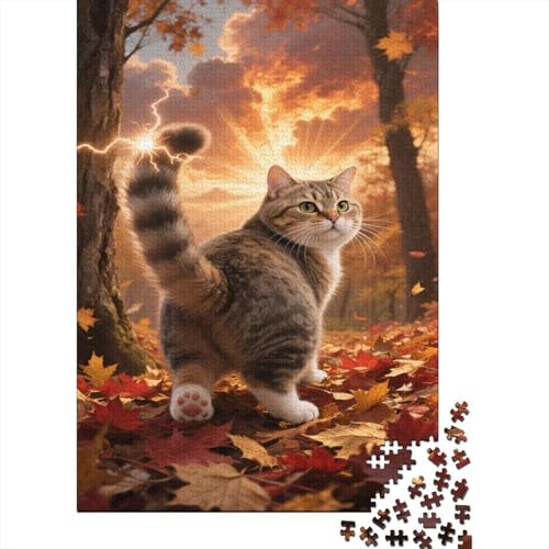 1000 Teile Munchkin Puzzle Für Erwachsene Und Kinder Holzpuzzle Pädagogisches Spiel Katze-Sonnenlicht-Blätter Puzzles Wohndekoration Geschenk Zu Weihnachten 1000pcs (75x50cm) von WXLWHR