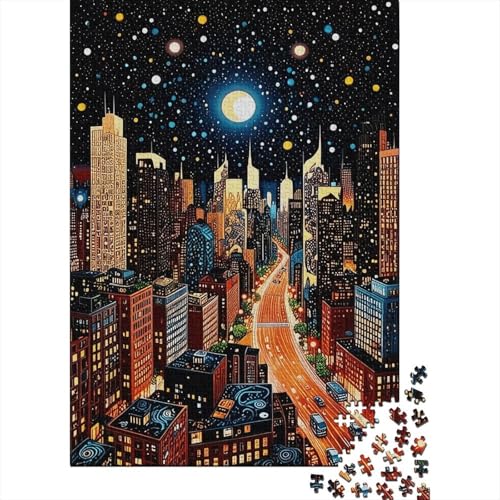 1000 Teile Nacht Puzzle Für Erwachsene Und Kinder Holzpuzzle Geduldspiel Wolkenkratzer-Heller-Straßen-Nachthimmel Puzzles Wohndekoration Einzigartiges Geschenk 1000pcs (75x50cm) von WXLWHR