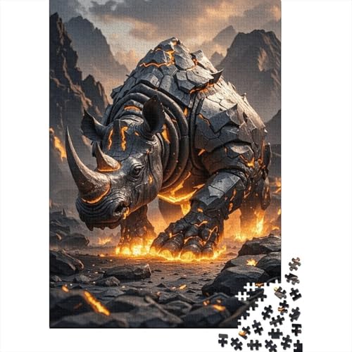 1000 Teile Nashorn Puzzle Für Erwachsene Und Kinder Holzpuzzle Pädagogisches Spiel Nashorn-Felsenrüstung Puzzles Wohndekoration Unique Gift 1000pcs (75x50cm) von WXLWHR