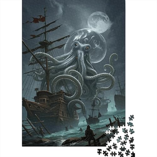 1000 Teile Oktopus Puzzle Für Erwachsene Und Kinder Holzpuzzle Pädagogisches Spiel Geister-Oktopus-Segelboot Puzzle Wohndekoration Geschenk Für Erwachsene 1000pcs (75x50cm) von WXLWHR