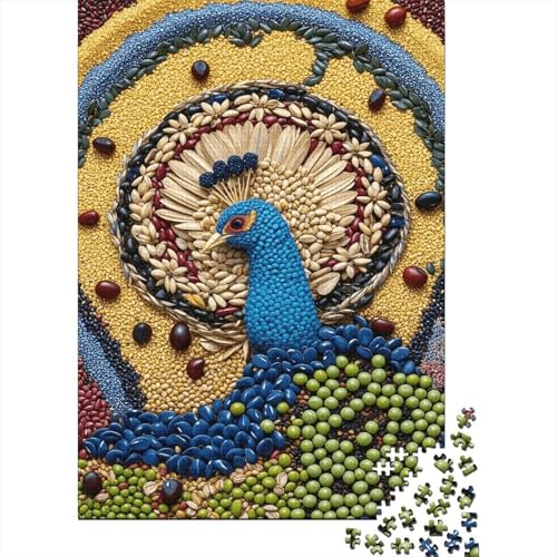 1000 Teile Pfau Puzzle Für Erwachsene Und Kinder Holzpuzzle Geduldspiel Pfau-Getreide-Collage Puzzle Wohndekoration Geschenkideen 1000pcs (75x50cm) von WXLWHR