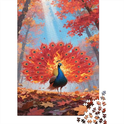 1000 Teile Pfau Puzzle Für Erwachsene Und Kinder Holzpuzzle Geduldspiel Pfau-Rad-schlagend-Herbstwald Puzzle Wohndekoration Geschenk Für Erwachsene 1000pcs (75x50cm) von WXLWHR